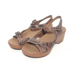 Dansko Brown Snakeskin Leather Wedge Heel Ankle Strap - size 41 EU 10 US, VGUC